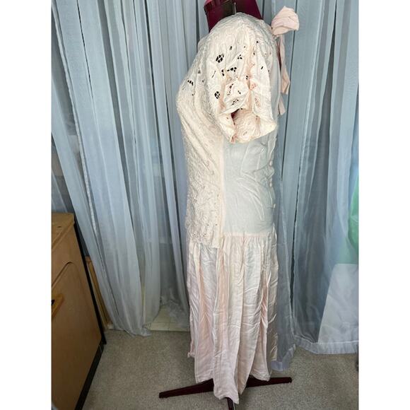 dress cutwork lace pink vintage romantic shoulder pads - Picture 7 of 11